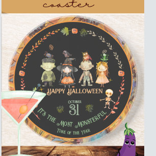 Dessous De Verre En Grès Halloween Monsters Party Orange