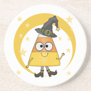 Dessous De Verre En Grès Halloween sorcière de maïs de bonbons