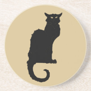 Dessous De Verre En Grès Halloween vintage, Chat noir Art Nouveau Éffrayant