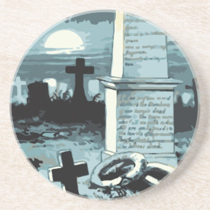 Dessous De Verre En Grès Halloween vintage, cimetière effrayant avec des to