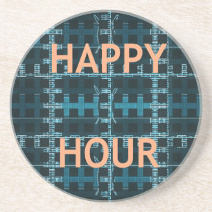 Dessous De Verre En Grès Happy Hour Texte bleu Vector Art Imprimer
