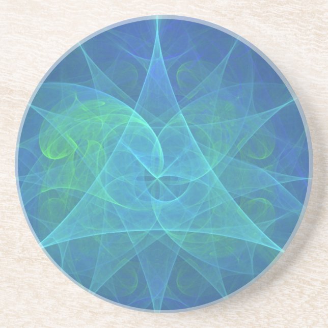 Dessous De Verre En Grès Harmonie spatiale en bleu et vert (Devant)