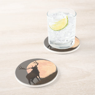 Dessous De Verre En Grès Hausse majestueuse d'élans et de Pleine lune de