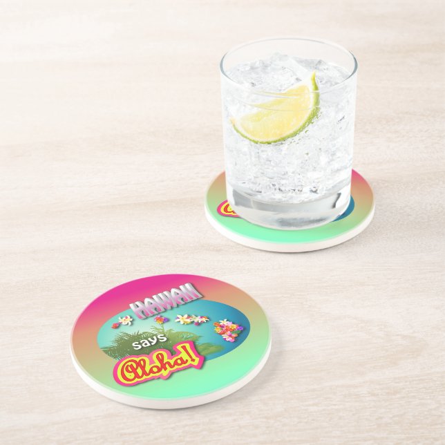 Dessous De Verre En Grès Hawaii Dit Aloha ! (Côté)