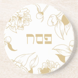 Dessous De Verre En Grès Hébreu floral doré et élégant