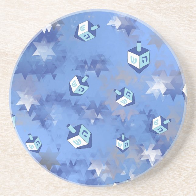 Dessous De Verre En Grès Heureux Hanoukka Falling Star et Dreidels (Devant)