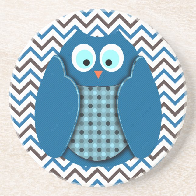 Dessous De Verre En Grès Hibou - bleu avec le pois (Devant)