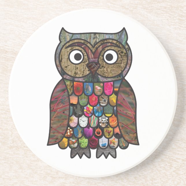 Dessous De Verre En Grès Hibou de patchwork (Devant)