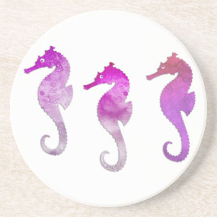 Dessous De Verre En Grès Hippocampes roses d'aquarelle