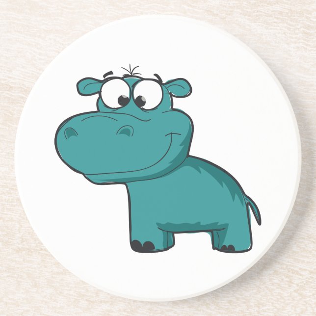 Dessous De Verre En Grès Hippopotame heureux bleu (Devant)