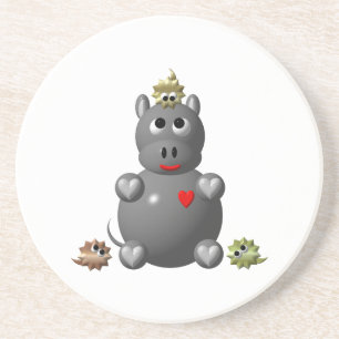 Dessous De Verre En Grès Hippopotame mignon avec des hamsters