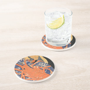 Dessous De Verre En Grès Homard et oiseaux japonais vintages