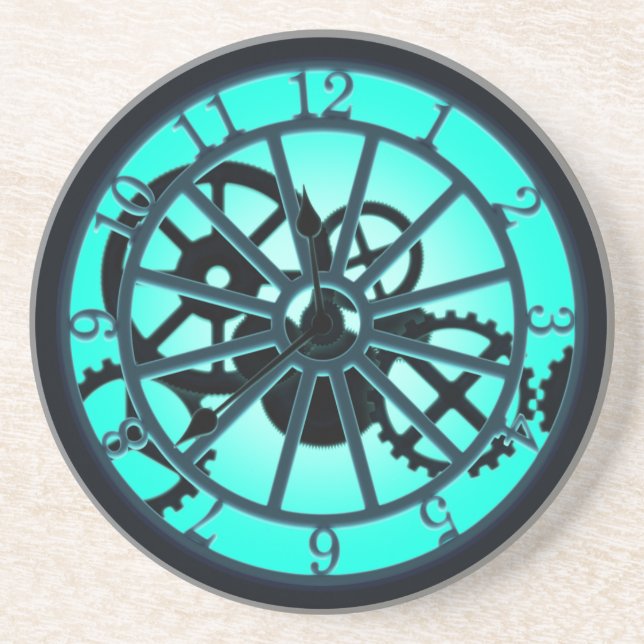 Dessous De Verre En Grès Horloge Gothique Steampunk Avec Engrenages Visible (Devant)