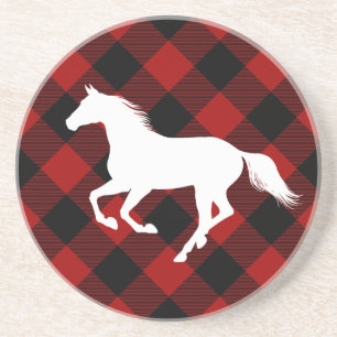 Dessous De Verre En Grès Horse Lover Buffalo Plaid Farmhouse