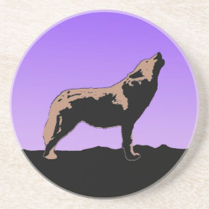 Dessous De Verre En Grès Howling Wolf at Sunset - Art faunique original