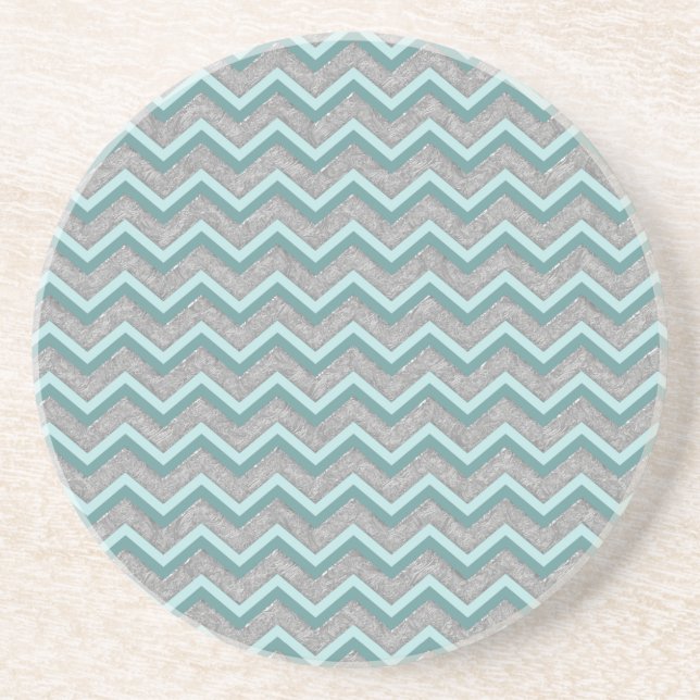 Dessous De Verre En Grès Huile d'argent et ZigZag Turquoise (Devant)