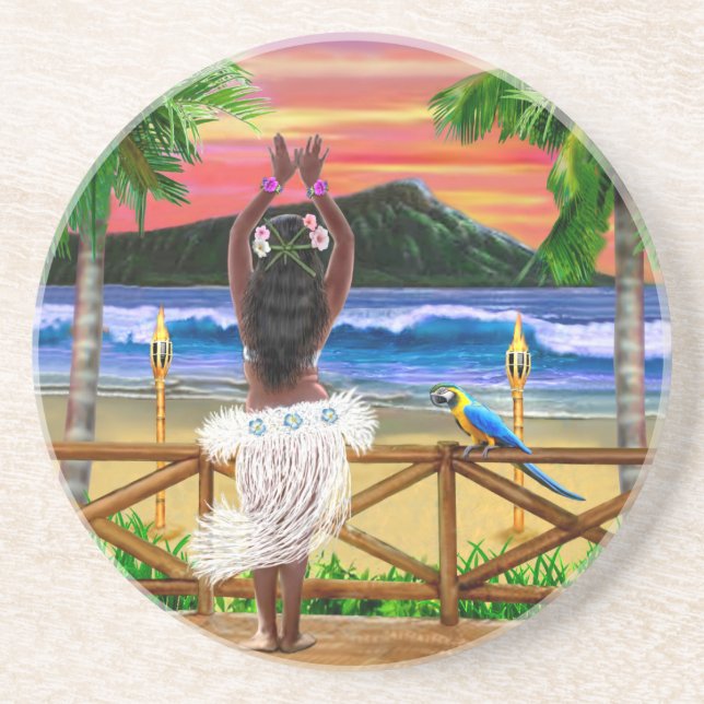 DESSOUS DE VERRE EN GRÈS HULA DANCER DU COUCHER DE SOLEIL HAWAIIEN (Devant)