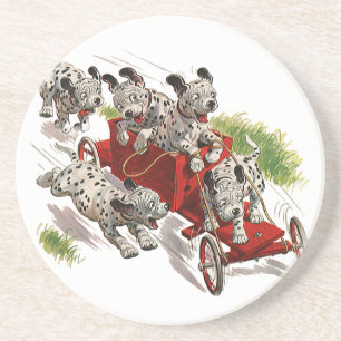 Dessous De Verre En Grès Humour Vintage Mignon Chien Dalmatien Camion de Po