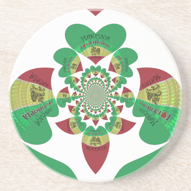 Dessous De Verre En Grès I Love Ethiopia Kaleidoscope - Heartfeel Rasta Art (Devant)