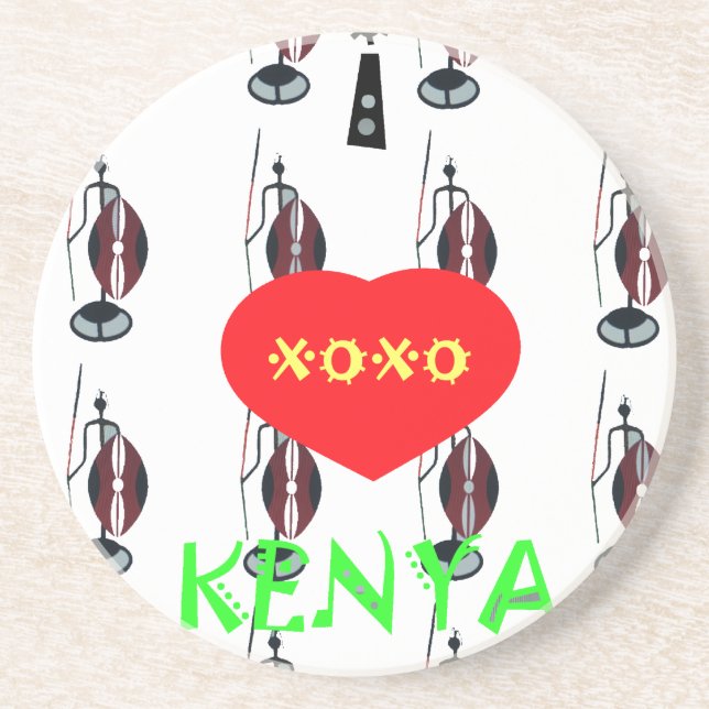Dessous De Verre En Grès I Love Kenya Massai Art Print (Devant)