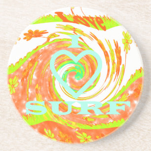 Dessous De Verre En Grès I Love Surf : Belle Florale avec Cool Texte Art