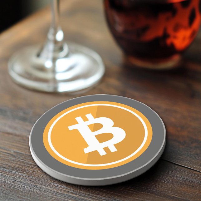 Dessous De Verre En Grès Icône Bitcoin en orange et gris - crypto-monnaie (Bitcoin Coaster)