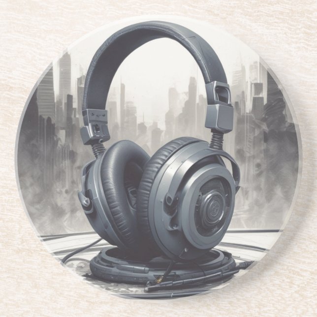 Dessous De Verre En Grès Illustration de casque pour amateur de musique (Devant)