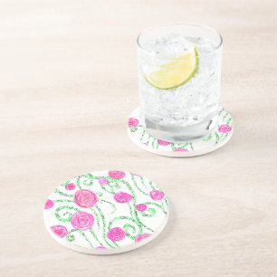 Dessous De Verre En Grès Illustration de fleurs vert et rose