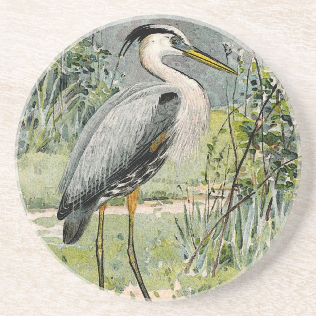 Dessous De Verre En Grès Illustration de héron de grand bleu (Devant)