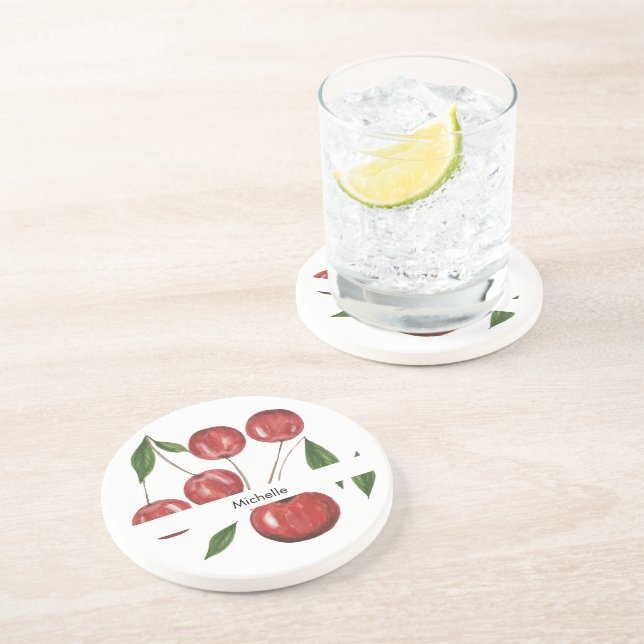 Dessous De Verre En Grès Illustration de l'aquarelle des cerises douces Mon (Côté)