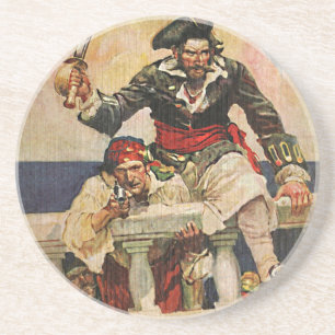 Dessous De Verre En Grès Illustration du pirate et de l'accouplement de bar