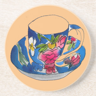 Dessous De Verre En Grès illustration originale de l'aquarelle Teacups vint