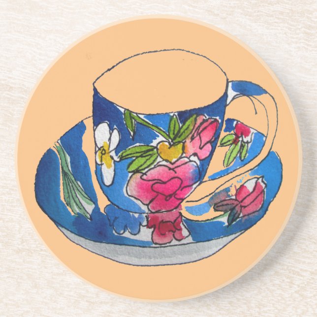 Dessous De Verre En Grès illustration originale de l'aquarelle Teacups vint (Devant)