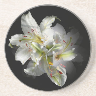 Dessous De Verre En Grès Imaginaire blanc Lilies
