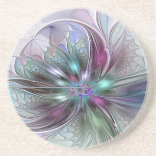 Dessous De Verre En Grès Imaginaire coloré Abstrait Fleur fractale moderne