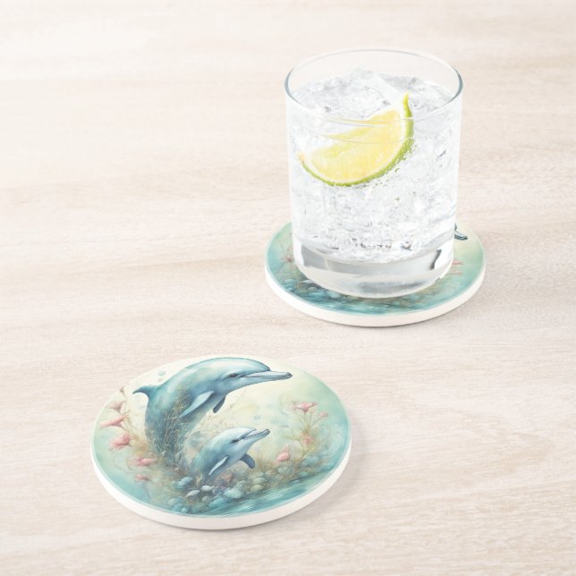 Dessous De Verre En Grès Imaginaire dauphin 9 (Côté)