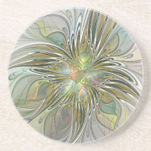Dessous De Verre En Grès Imaginaire Floral Fleur Art Fractal Moderne Avec O