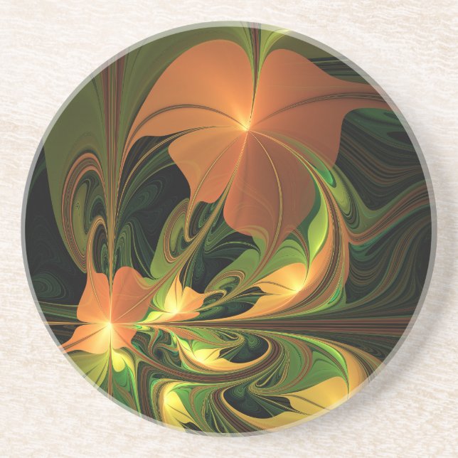 Dessous De Verre En Grès Imaginaire Plante Abstrait rouille verte Brown fra (Devant)