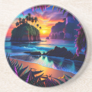 Dessous De Verre En Grès Imaginaire Tropical Beach Trois