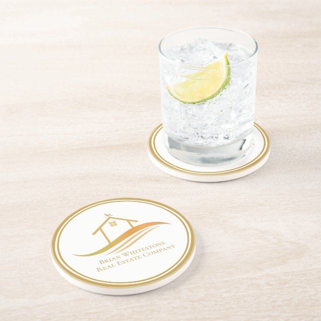 Dessous De Verre En Grès Immobilier Société Or Réalisateur Personnalisé (Côté)