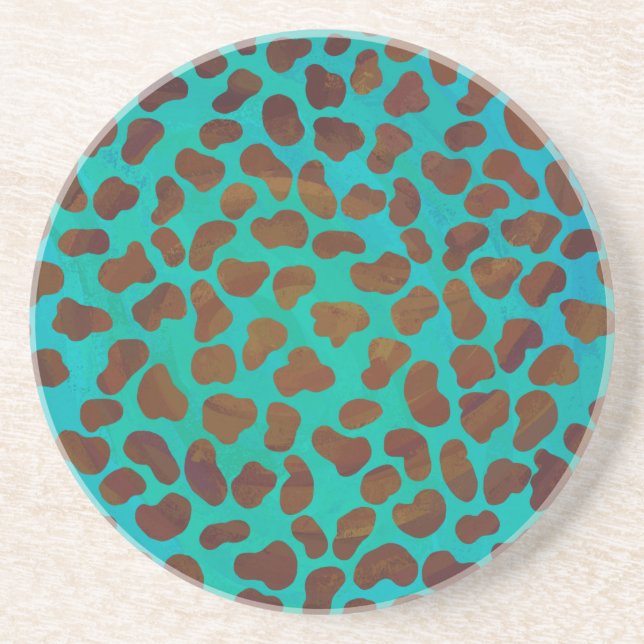 Dessous De Verre En Grès Impression Brown et Turquoise dalmate (Devant)