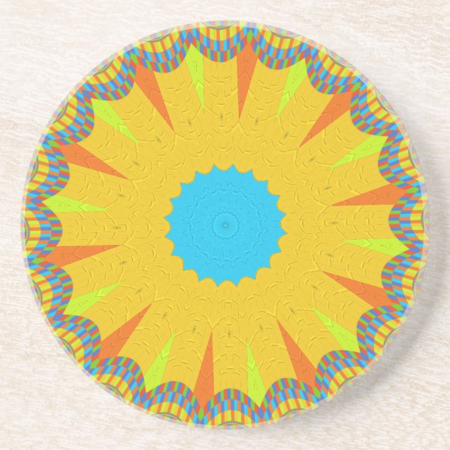 Dessous De Verre En Grès Impression Cyan et Gold Mandala Art (Devant)
