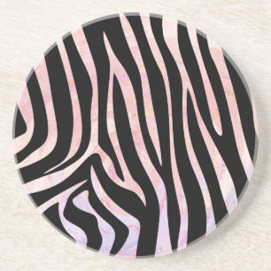 Dessous De Verre En Grès Impression noire et rose Zebra