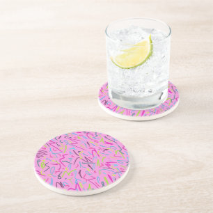 Dessous De Verre En Grès Impression Vintage des années 80 en rose