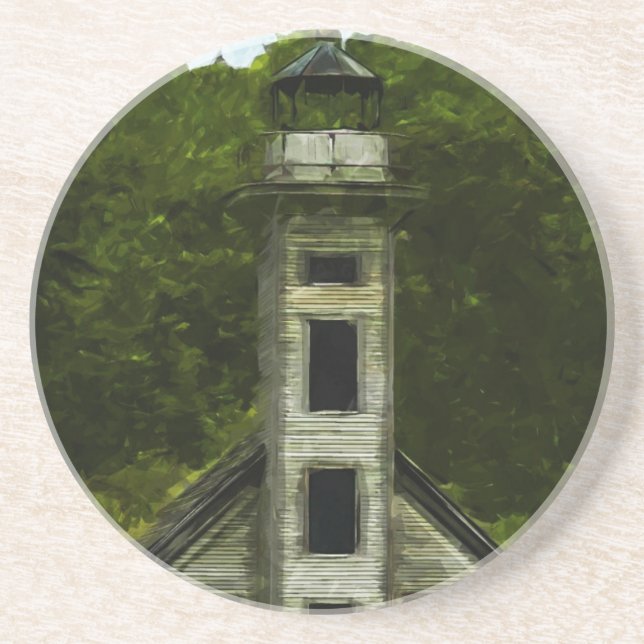 Dessous De Verre En Grès Impressionnisme Abstrait du phare du Michigan (Devant)