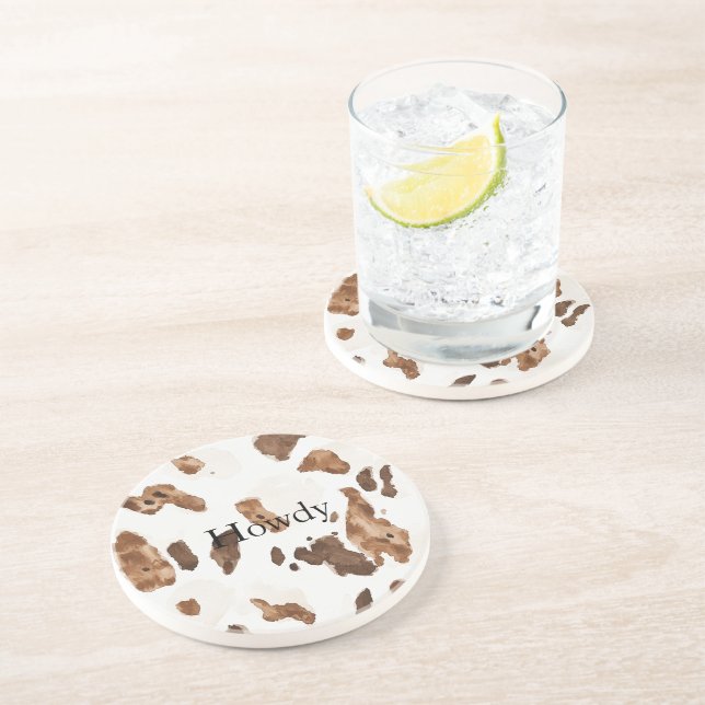 Dessous De Verre En Grès Imprimé vache crème marron chocolat (Côté)