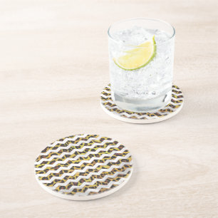 Dessous De Verre En Grès Imprimerie Leopard Brown et jaune Cevron