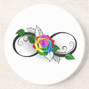 Dessous De Verre En Grès Infinity Symbol with Rainbow Rose