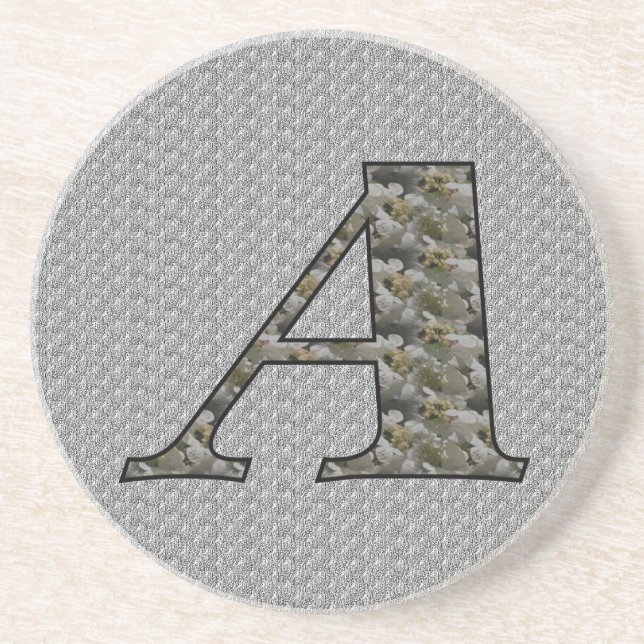 Dessous De Verre En Grès Initiale de monogramme A Fleurs d'hortensia (Devant)
