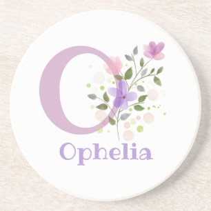 Dessous De Verre En Grès Initiale Plus Nom & Fleurs Design